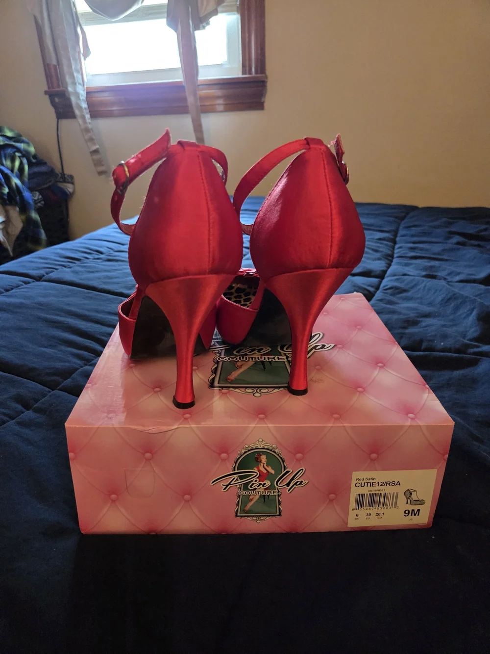Pinup Couture Red T-Strap High Heels with Bow - Red